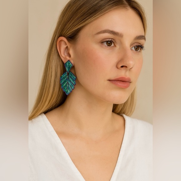 Iridescent Metal Statement Earrings - Picture 3 of 10